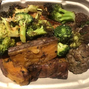 Mediterranean meatballs with Roasted Sweet Potatoes and Roasted Broccoli