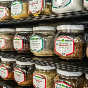 jars of spices on a shelf