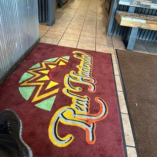 the entrance to a restaurant