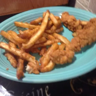 a plate of fried fish and fries