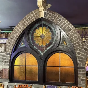 Stained glass inside restaurant