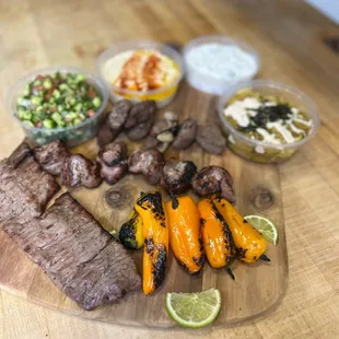 A sampling of our top-quality grilled meats. Lamb, filet, ,steak