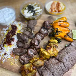 A sampling of our top-quality grilled meats. Lamb, filet, ,steak