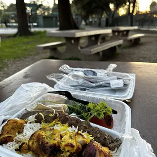 Beef &amp; Chicken Thigh Kabob Plate
