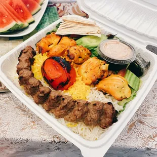 Beef and chicken kebab.