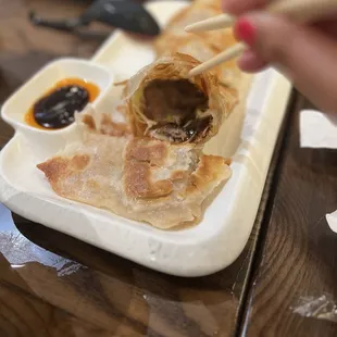 Inside of the Scallion Pancake with Sliced Beef