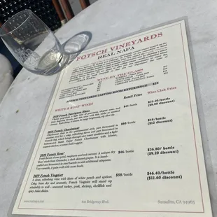 The menu.