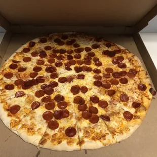 Pepperoni pizza their largest pizza