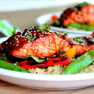 Teri ginger sesame grilled king Chinook salmon from mu butcher.