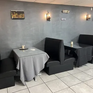 a table and chairs in a restaurant