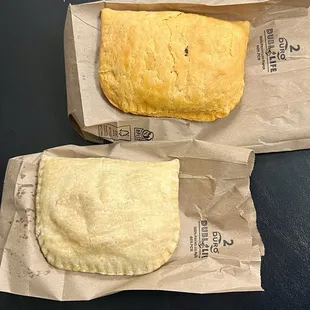 Orangey color = Beef. Beige color = Chicken