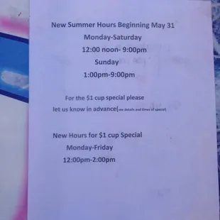 a new summer hours sign