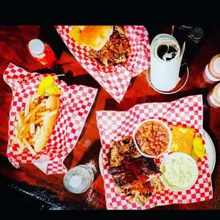 three plates of food
