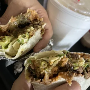 Carne asada burrito &amp; Pineapple water