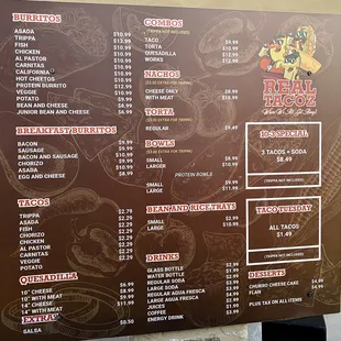 Menu as of January 2023