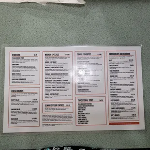 Menu side two.