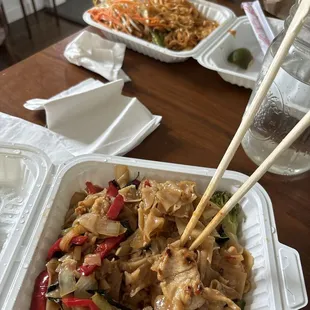 Pad Kee Mao Noodle &amp; Pad Thai in the back
