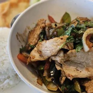 Spicy eggplant pork lunch special