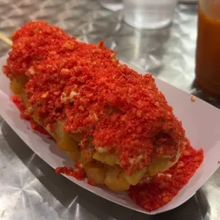 Spicy potato Korean corn dog with mozzarella cheese