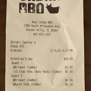 Bill for our Valentine's Day 2-meat promo meat picks.