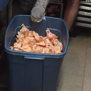 Dirty foot on chicken basket , cellphone and the basket is not for food. These restaurants are killing us slowly!