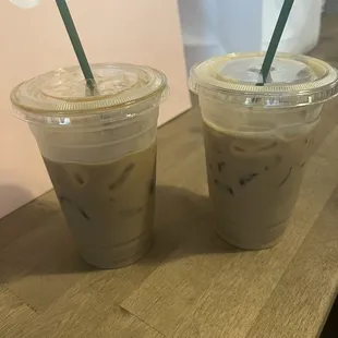 Soy iced latte, oat milk iced latte