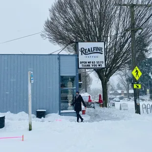 a person walking in the snow