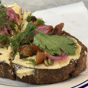 Hummus toast closeup