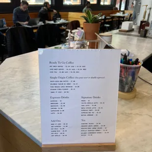 Hipster coffee shop menu