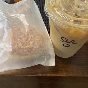 Beignet doughnut and salted vanilla latte