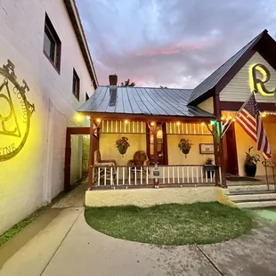 Outside, love the logo