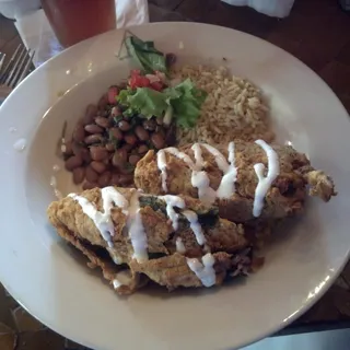 Fried Poblano Chile Rellenos stuffed