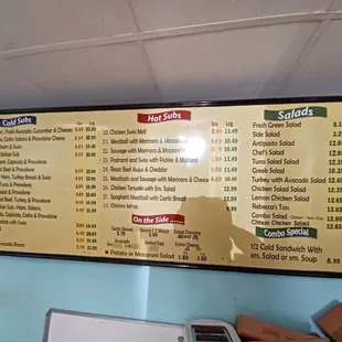 Menu as of May 2023
