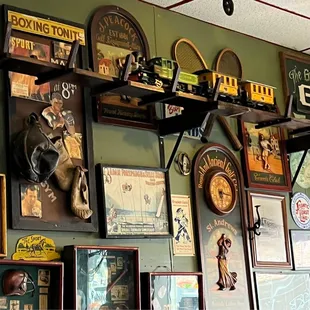 a wall of memorabilia