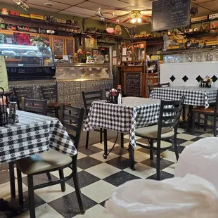 checkered tables and chairs