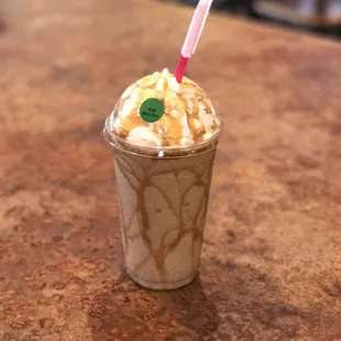 Blended Caramel Macchiato drizzled with sweet Caramel!