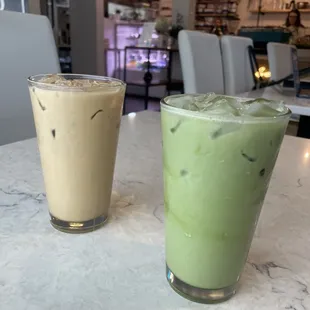 Peach Matcha Latte and White Chocolate Mocha Latte