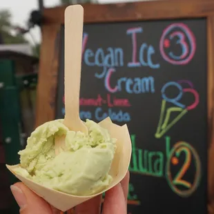 a hand holding a scoop of ice cream