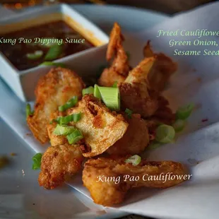 Kung Pao Cauliflower, with a tasting Dipping sauce. 
 I.G = kim.d.west