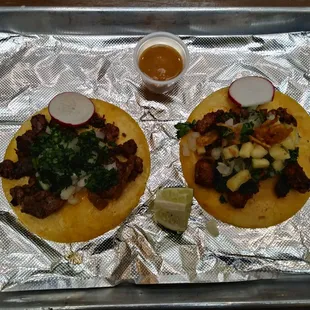two tacos on a tray