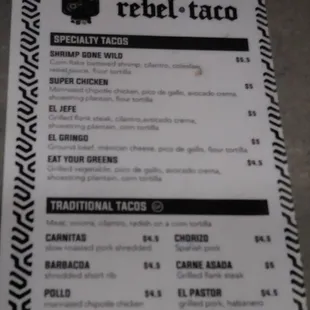 the price of the menu