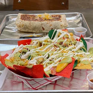 nachos and nachos on a tray
