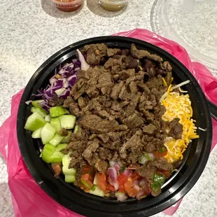 Asada rebel ball with hot and mild salsa