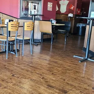 a table and chairs in a restaurant