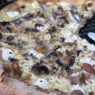 Four cheese Pizza with additional mushrooms