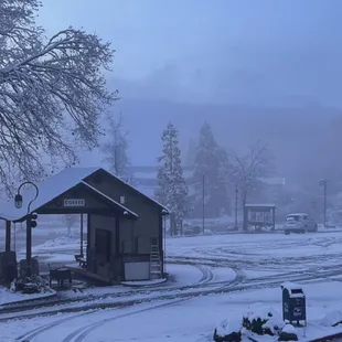 Snowy day at the South Fork Coffee Mill