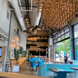 the interior of a modern restaurant
