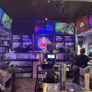 the inside of a sports bar
