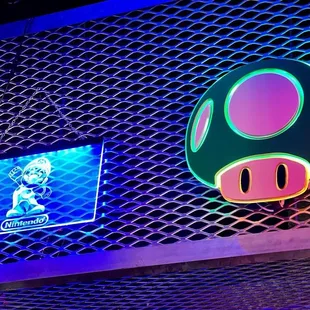 a close up of a neon sign
