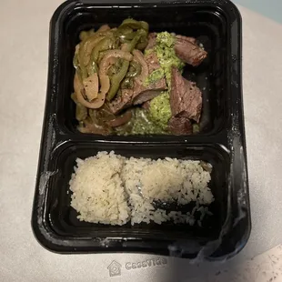 Flank steak, chimichurri, rice